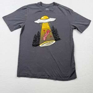 Wonder Nation Graphic T-Shirt Bacon UFO Alien Abduction Gray Kids L (10–12)